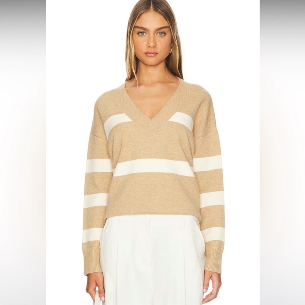 LNA Clothing Morjana V Neck Sweater in Camel Stripe - Picture 4 of 16